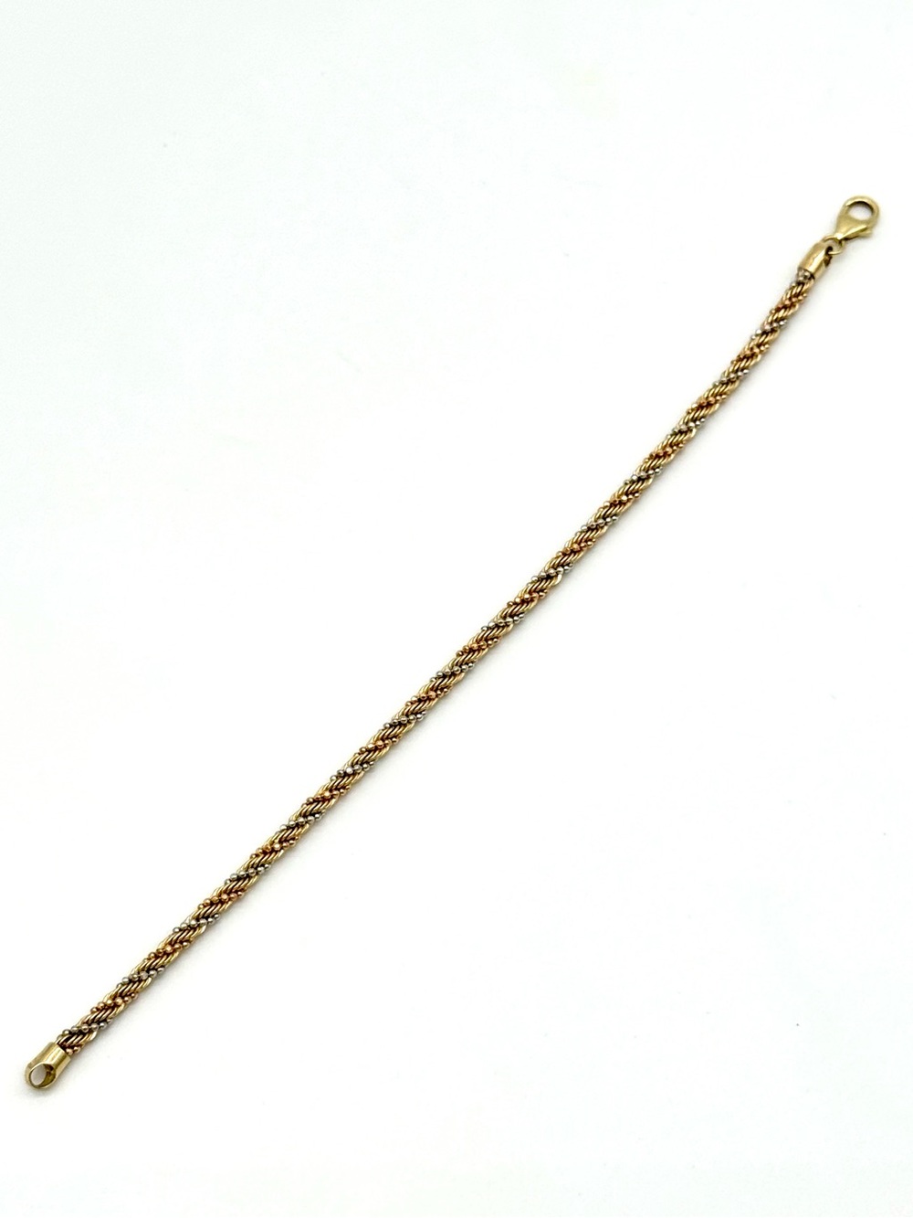 14k Tri Color Gold, 3MM Diamond Cut Rope Bracelet - 7.5”